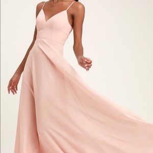 pink lace button back maxi dress